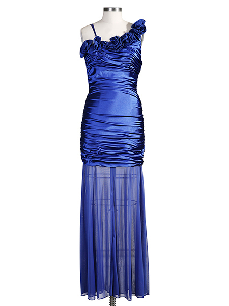 One-shoulder satin evening dress