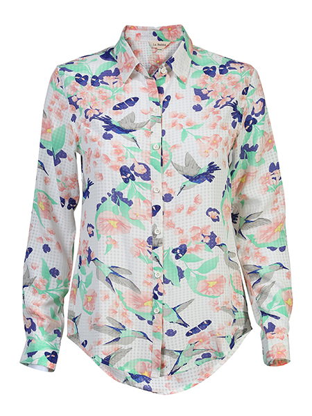 allover printed long-sleeve blouse